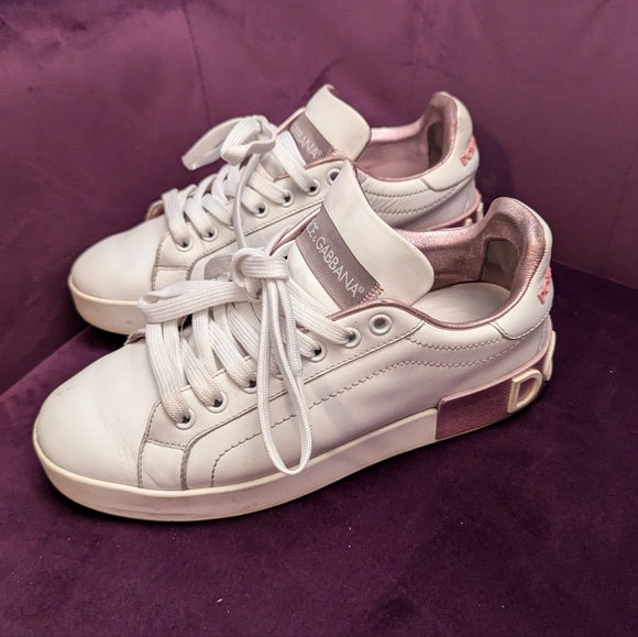 Dolce and Gabbana White Leather Sneakers 37.5 - Picture 1 of 7